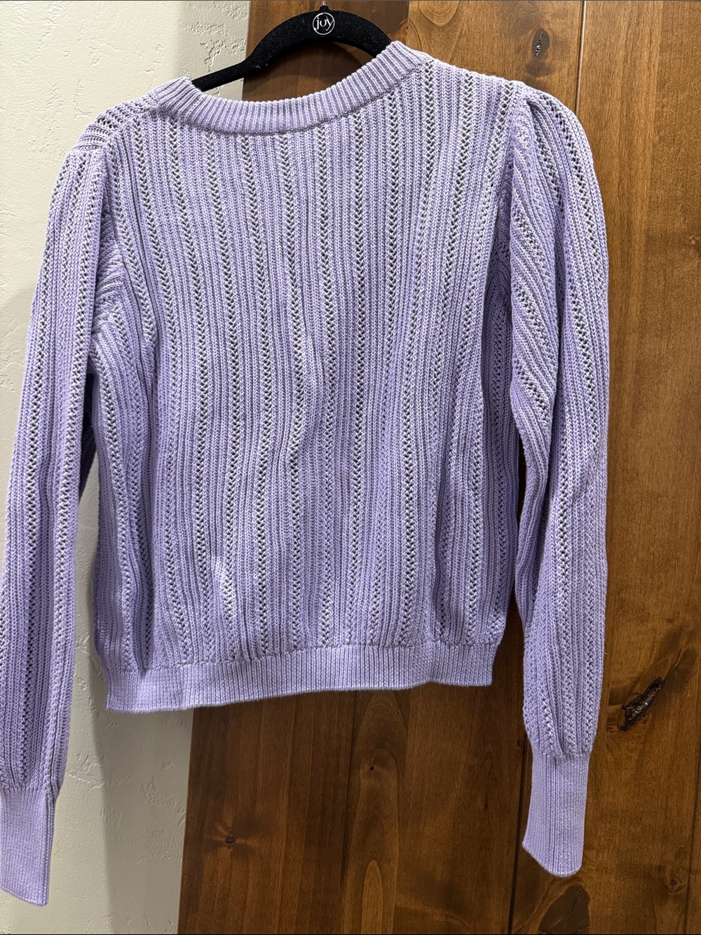 Skunkfunk Lavender Open-Stitch V-Neck Button Cardigan - Picture 4 of 4